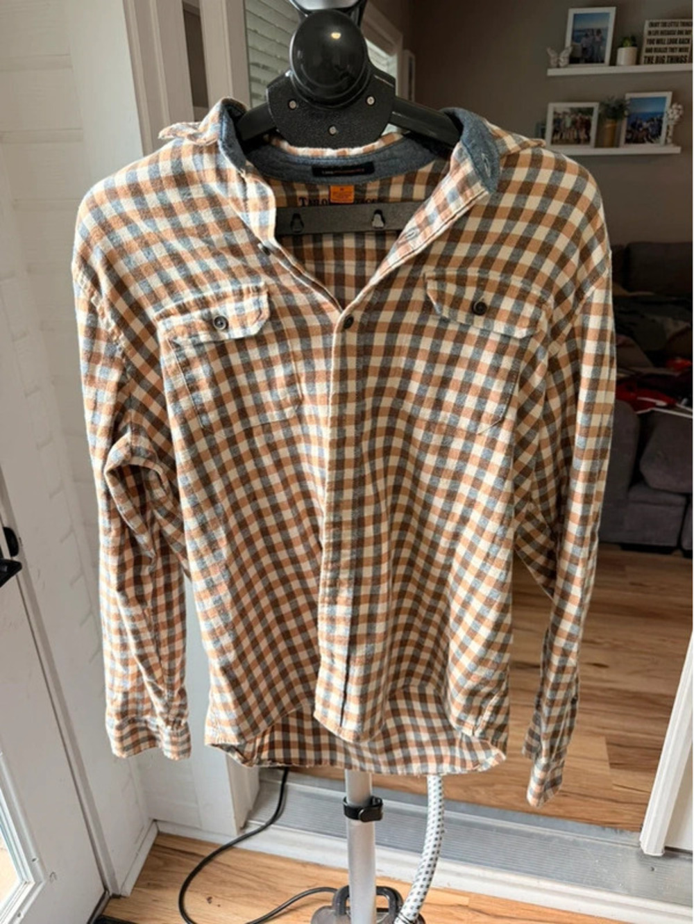 Tailor Vintage Men's Medium Brown and White Check Luxe Performance Shirt